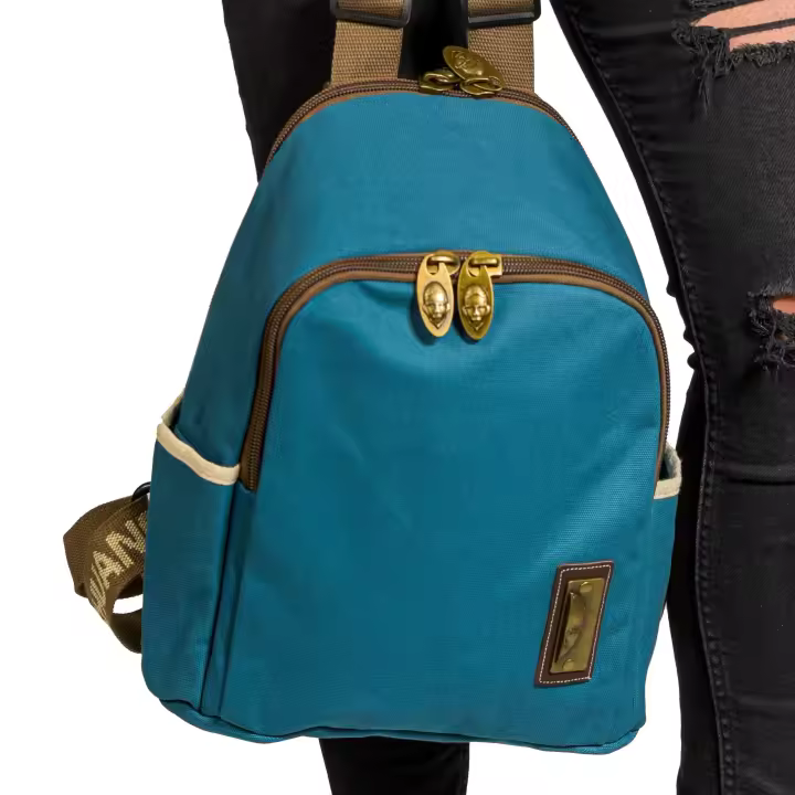Dunne Brand Mochila Dunne Turquesa Deep 3125 - Hecha a Mano - Algodón y Piel - 1
