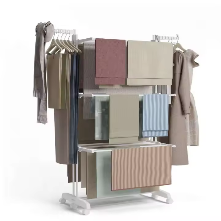 Newlux Tendedero Vertical Bastion V40 Blanco con Ruedas, 4 Niveles Dobles + Zapatero y (18,5M para tender). Ideal como perchero - 1