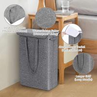 Basto de ropa Sucia plegable gris con tapa, 45 L, Estrecho y bajo, Con ASA, Pequeño para baño y dormitorio. - details 0