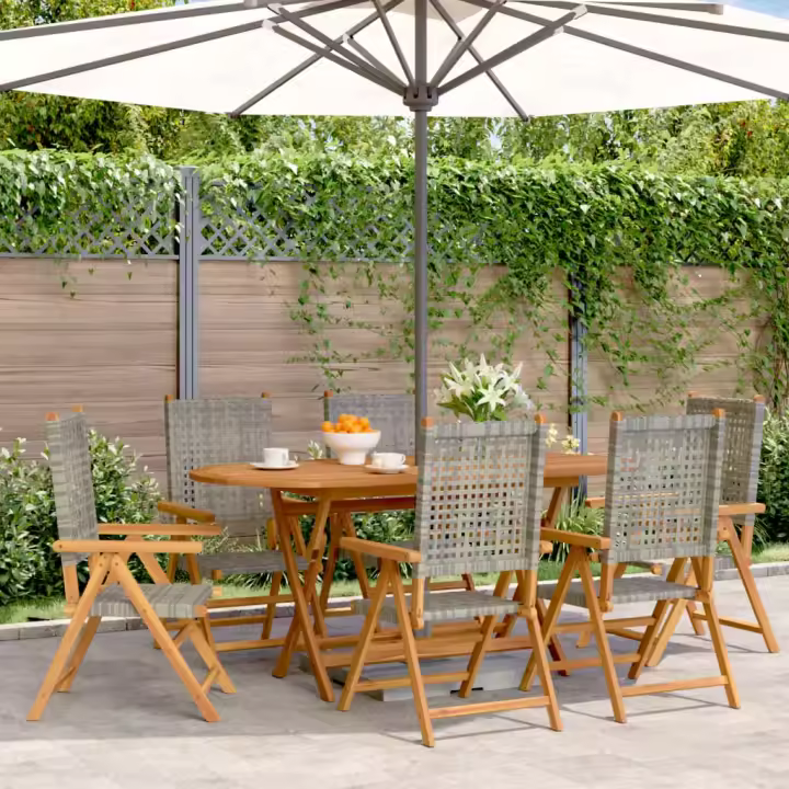 vidaXL Sillas de jardín reclinables 6 uds ratán PE madera maciza gris - 1