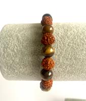 Pulsera Artesania Brazalete Regalo Hombre MujerTibet Bolsita tradicional Nepal Rudraksha y Ojo de Tigre - details 7