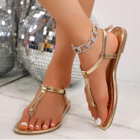 Nuevas sandalias de verano de mujer de punta redonda con tiras metálicas y estilo europeo y americano. - details 1