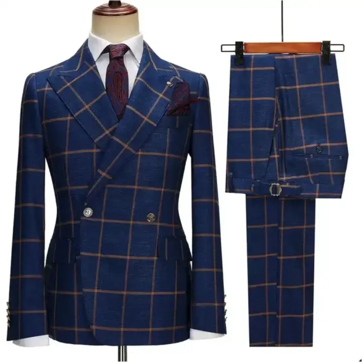 Traje De Novio 2024 Para Hombre Nueva Moda Elegante a Cuadros 2 Piezas Negocios Bodas Personalizado Con Cierre Simple Y Pantalón Cierre De Cremallera - 1