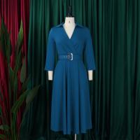 Vestido Elegante Para Oficina Para Mujer Cuello Redondo V Cintura Ajustada Pleated Midi Formal Business Work Dress OL - details 2