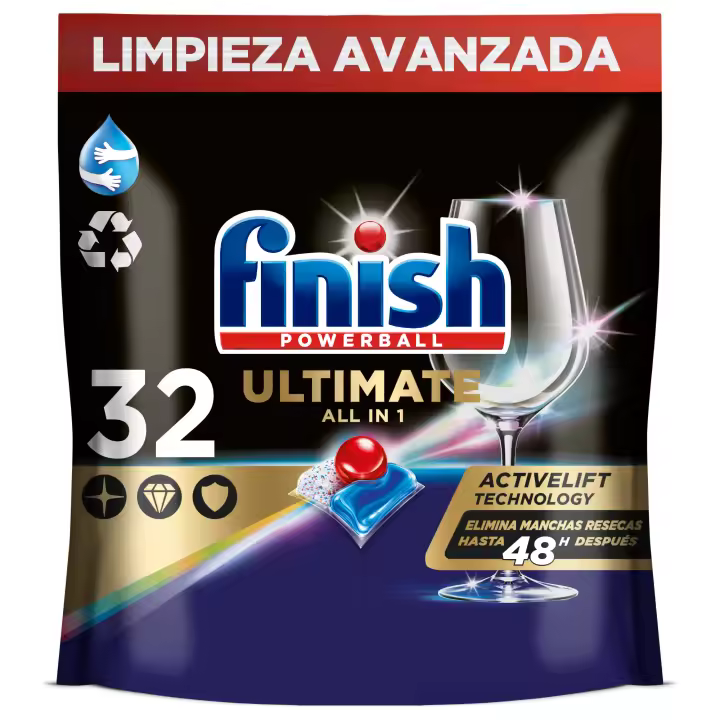 Finish Powerball Ultimate All in 1 pastillas, 32 Cápsulas Lavavajillas, Aroma Regular - 1