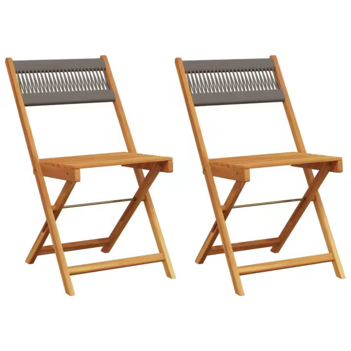 vidaXL Sillas de bistró 2 uds madera maciza de acacia y cuerda gris - 1