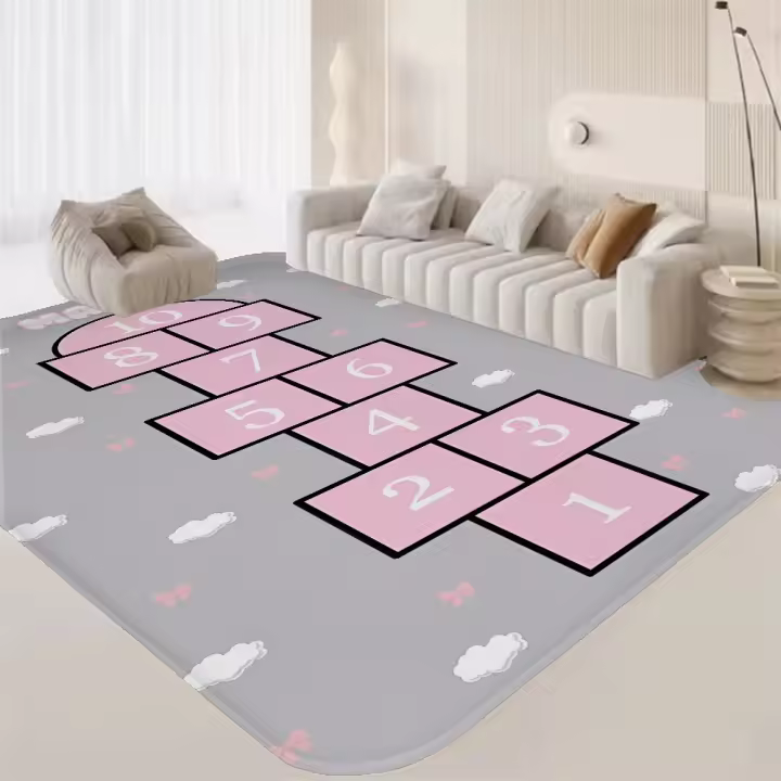 Alfombra De Entrada Con Estampado De Hopscotch De Dibujos Animados Lavable Antideslizante Para Sala De Estar Cocina Y Toilette - 1
