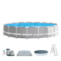 INTEX - Piscina desmontable redonda Prism Frame de hasta 6 metros de diámetro, incluye depuradora, tapiz, cobertor y escalera, color gris, resistente y duradera, +6 años, 45-60 min. montaje, piscinas desmontables grandes, piscinas familiares - details 4