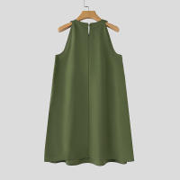 Vestido Sin Mangas De Cuello Halter ZANZEA Para Mujer Estilo Coreano Con Volantes Y Patchwork Vestido De Playa Suelto De Verano Vestido Midi Natural - details 5