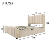 Cama tapizada Cabecero tapizado Doble con Rayas Decorativas Doradas y Carga USB Type-C 160*200 cm, material Linen beige Cama hidráulica de camping, capacidad de carga 200 kg (sin colchón). - details 5