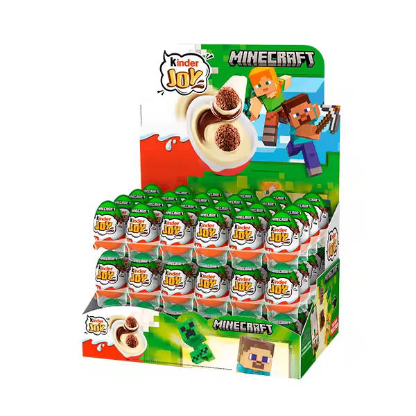 Kinder Joy Minecraft - Caja con 72 huevos de verano con crema de leche y cacao y 2 bolitas de chocolate - Contiene un juguete en el interior - 1