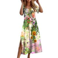Vestido Largo Elegante Para Mujer Con Estampado Allover Manga Corta Y Rotura Para Primavera Verano Vestido De Fiesta Casual - details 6
