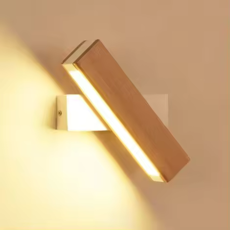Aplique de pared LED para interiores, rotación de 360°, iluminación sencilla de madera maciza, aplique de pared moderno para dormitorio, luz cálida - 1