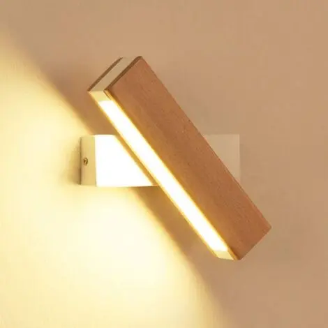 Aplique de pared LED para interiores, rotación de 360°, iluminación sencilla de madera maciza, aplique de pared moderno para dormitorio, luz cálida - 1