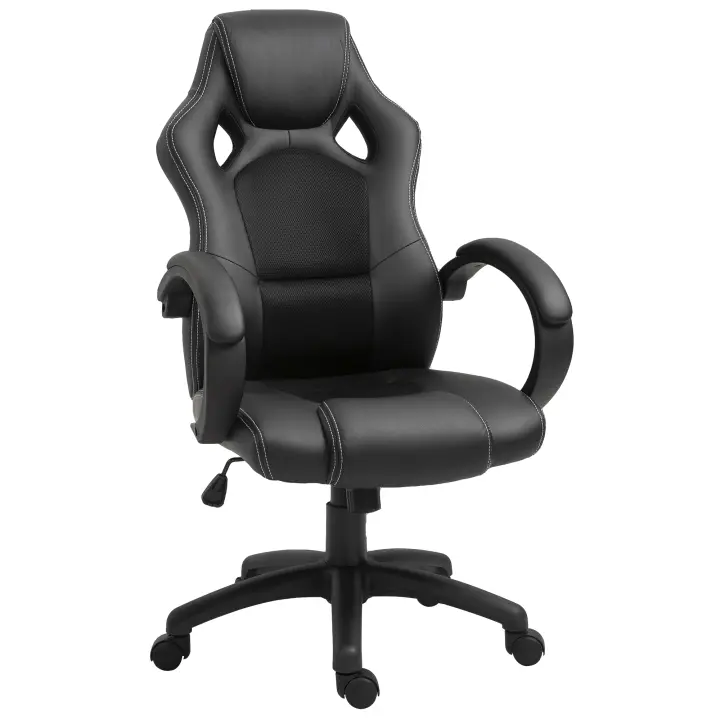 HOMCOM Silla de Oficina Ergonómica Silla de Escritorio Giratoria con Altura Ajustable y Respaldo Alto Tapizado en Cuero PU y Malla Transpirable 71x61x108-118 cm Negro - 1