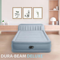 INTEX - Colchón hinchable con cabecero, modelo Dura-Beam Deluxe Plush Headboard, medidas 152x236x46 cm, medida matrimonio, para 2 personas, altura cabezal 86 cm, máx. 272 kg, material flocado, inflable, colchones hinchables, cama de aire plegable - details 1