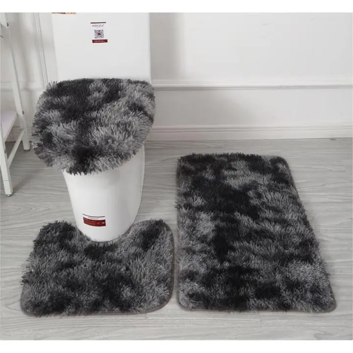 Juego de alfombras de baño de microfibra suave, 3 piezas, alfombrilla de baño antideslizante, funda de asiento de inodoro de felpa esponjosa para baño, alfombrilla de baño absorbente de agua (negro) - 1