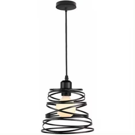 Lámpara de techo moderna creativa retro con diseño de espiral apilada, lámpara de metal E27 para dormitorio y sala de estar, 20 cm, color negro - 1