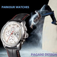 Reloj De Cuarzo Para Hombre PAGANI DESIGN PD-3306 Marca De Lujo Deportiva Militar Con Correa De Cuero Cronógrafo Resistente Al Choque Y Luz - details 3
