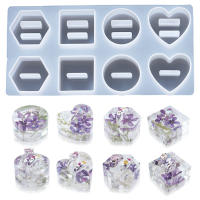 Molde De Silicona Para Anillo Con 8 Agujeros Soporte De Espejo Para Resina Epoxy Cristal Forma Redonda Y Hexagonal DIY Moldes De Joyería - details 6