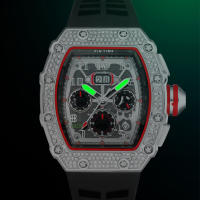 Reloj De Pulsera Masculino PINTIME Casual Fashion Con Bisel De Diamante Y Correa De Silicona Cronógrafo Resistente Al Agua Cuarzo Luminoso Tipo Tonneau Material Metálico - details 7