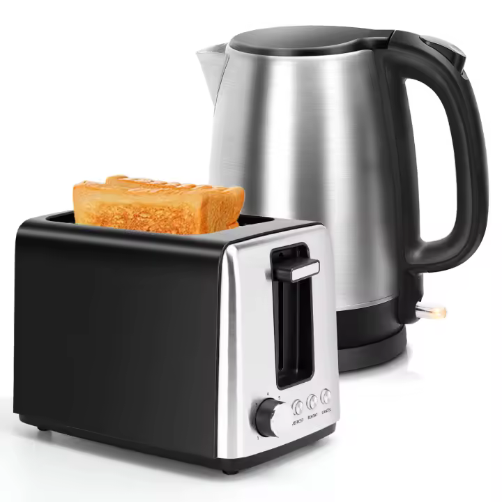 Combo Desayuno Premium: Tostadora 2 Rebanadas 750W + Hervidor Eléctrico 2000W, 1.7L, , Acero Inoxidable, Sin BPA - 1