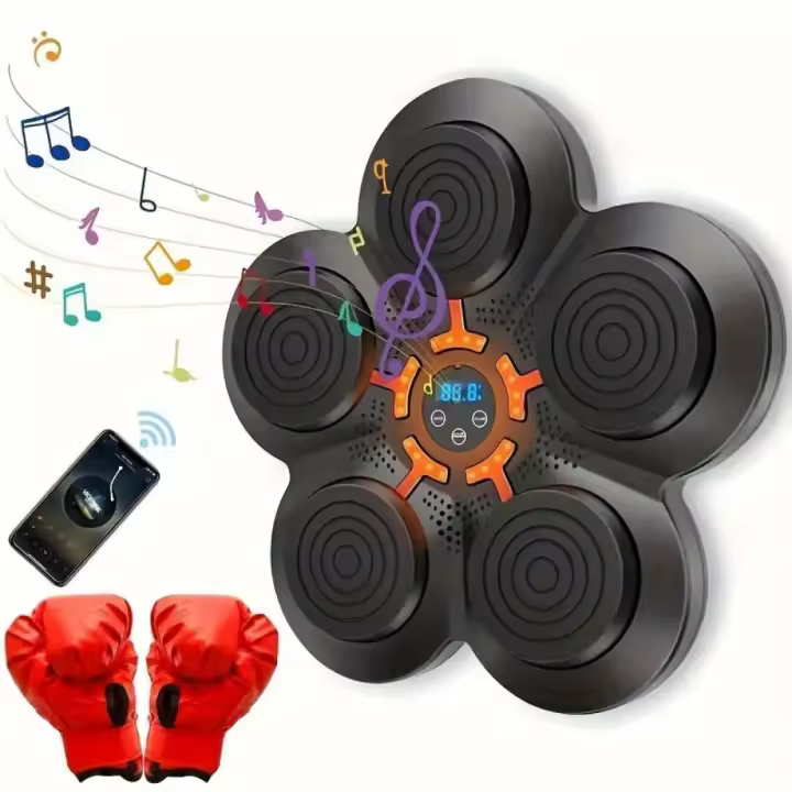 Conjunto de objetivos de boxeo inteligente con guantes, efectos de sonido de golpeo dinámico, conteo LED inteligente, conexión inalámbrica para reproducir música en teléfonos móviles, ritmo de luz, altura ajustable, deportes de boxeo musical, equipado con - 1