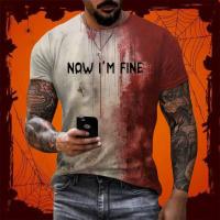 Camiseta I'M Fine Bloody Shirt Problem Solved Para Hombres Divertida Con Diseño De Sangre Casual Manga Corta Para Halloween Y Uso Diario - details 4