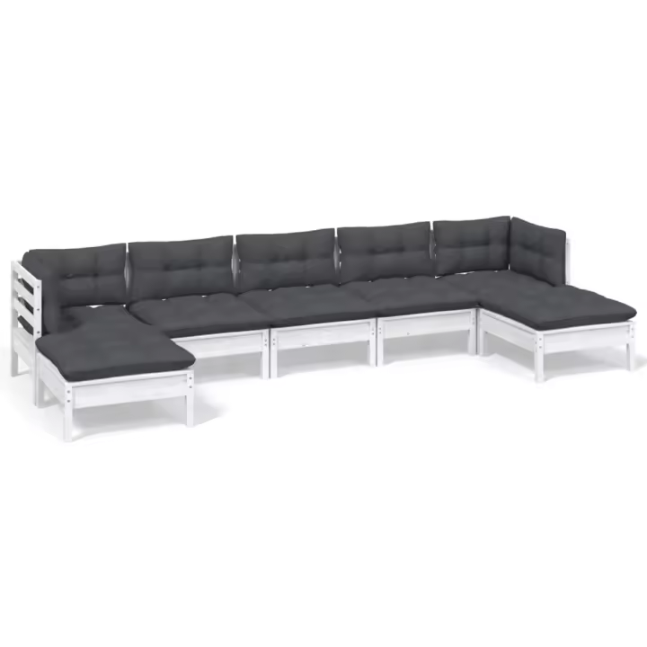 vidaXL Muebles de jardín 7 pzas con cojines blanco madera de pino - 1