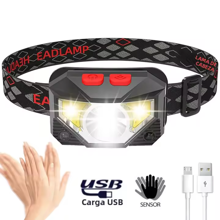 Linterna Frontal LED COB Con Sensor De Movimiento 8 Modos Impermeable Potente XPE+COB Para Camping Ciclismo Pesca Y Atardecer - 1