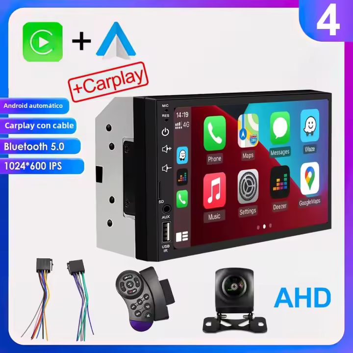 Radio De Coche 2 Din 7 Pulgadas IPS Con CarPlay Android Auto Estéreo Universal Con Cámara Trasera AHD Soporte Para Control Del Volante - 1