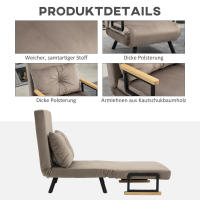 Sofá Cama con función de Cama, 63x73x81 cm, tapizado, moderno Estilo, Tecnológico, experiencia inteligente, con respaldo regulable en 5 posiciones, ahorra Espacio, resistente, aspecto aterciopelado, marron claro - details 5