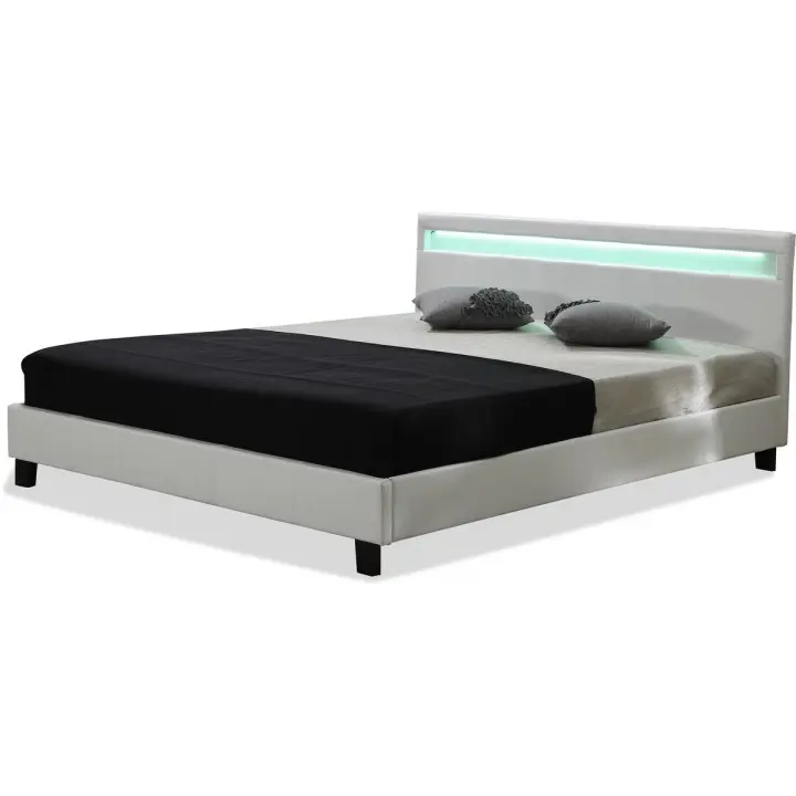 Cama con cabecero LED "Maria" - 140 x 190 cm - Blanco - 1