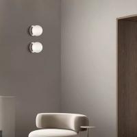 ALPINALUZ Aplique de pared "Aria" – Estilo moderno en metal de disco efecto espejo con esfera de cristal blanco opaco , E27 - details 0