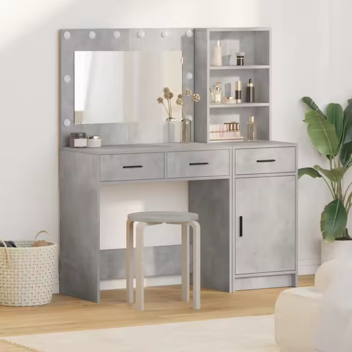 Set de tocador de 2 piezas vidaXL con LED en madera gris concreto - 1