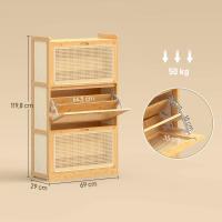 HOMCOM Zapatero Estrecho de Bambú con Cajones Abatibles de Ratán, Mueble Zapatero Bohemio con Estantes Ajustables, para Pasillos, Entradas, Natural - details 4