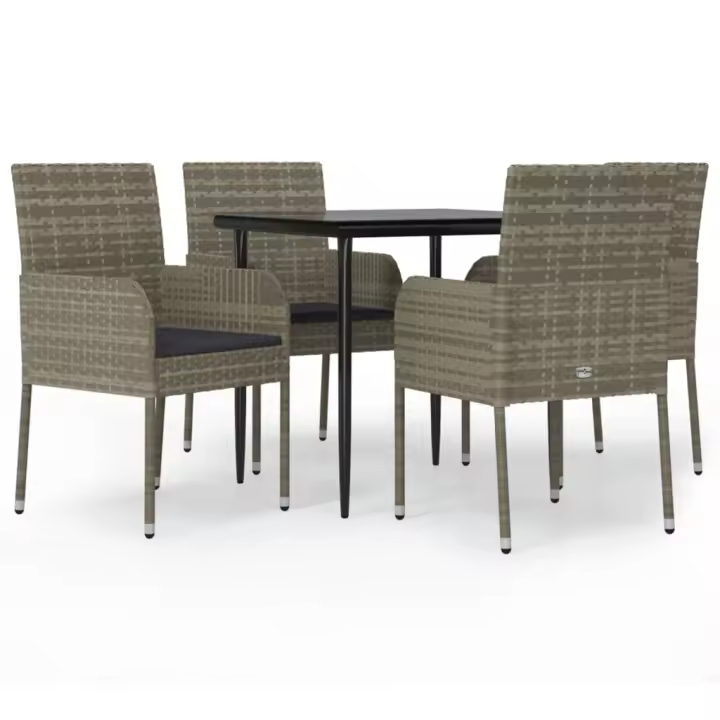 vidaXL Set comedor jardín 5 pzas y cojines ratán sintético negro gris - 1
