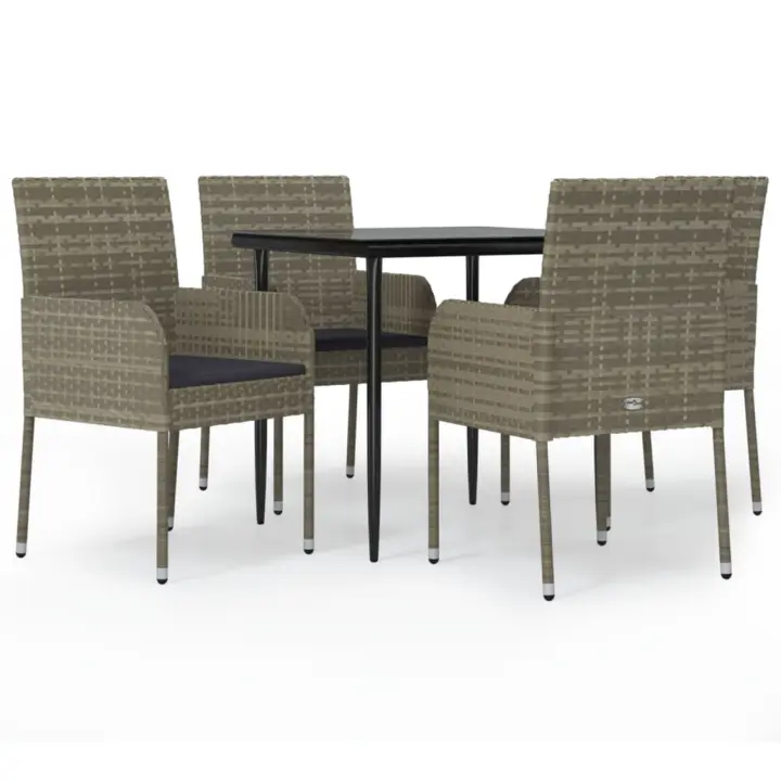 vidaXL Set comedor jardín 5 pzas y cojines ratán sintético negro gris - 1