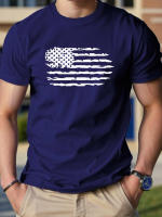 Camiseta De Algodón Puro 100% Para Hombre Estampado De Bandera De Estados Unidos Estilo Casual Cuello Redondo Manga Corta Cómoda Y Transpirable Para El Verano - details 2