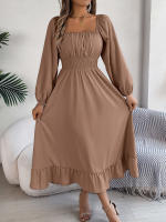 Vestido Largo Elegante De Verano Con Cuello Cuadrado Y Mangas Largas Para Damas De Honor Vestido De Mujer Con Borde Volante Y Cintura Alta - details 12