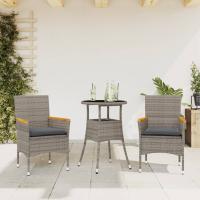 vidaXL Set comedor jardín 3 pzas cojines ratán sintético vidrio en color Negro/Gris/Beige | acolchados duraderos para sofás de jardín terraza exterior - details 1