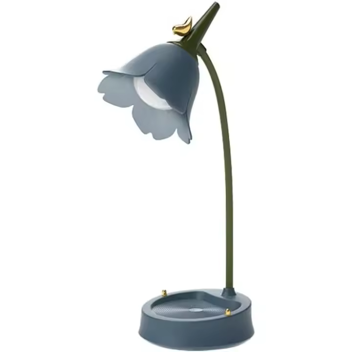 Lámpara de escritorio LED con forma de flor, luz de mesa inalámbrica, ajustable, con cuello de cisne, regulable, táctil, batería recargable, iluminación para dormitorio de estudiantes, luz de mesa (azul) - 1