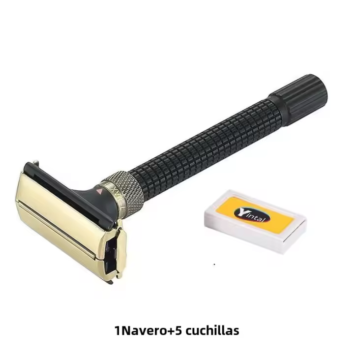 Afeitadora De Seguridad Doble Hoja Ajustable YINTAL Con Manija Larga Color Bronce Para Hombres Uso Facial Y Corporal - 1