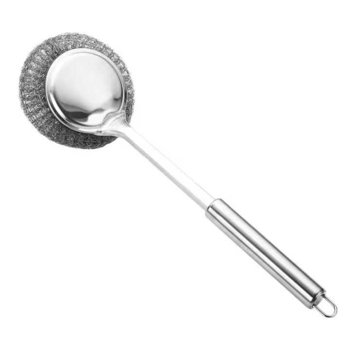2 cepillos de olla de acero inoxidable, cepillos de olla, lana de acero especial de cocina, cepillos de lavado de olla y tazón, cepillos de mango largo, cepillos de desengrasado - 1