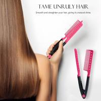 Juego de peine para enderezar El Cabello, paquete de 2 peines de Hierro Plano para Cabello Hermoso, peine para enderezar El Cabello con agarre de firma, Rosa - details 0