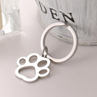 Llavero De Acero Inoxidable Con Diseño De Patas De Perro De Dibujos Animados Colgante De Moda Para Llaveros De Coche Joyería Regalos Color Plata - details 3