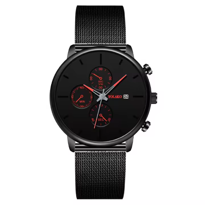 Reloj para hombre con tres subdiales y calendario, movimiento de cuarzo, disponible en correa de malla italiana o malla, un reloj multifuncional y elegante para el hombre - 1