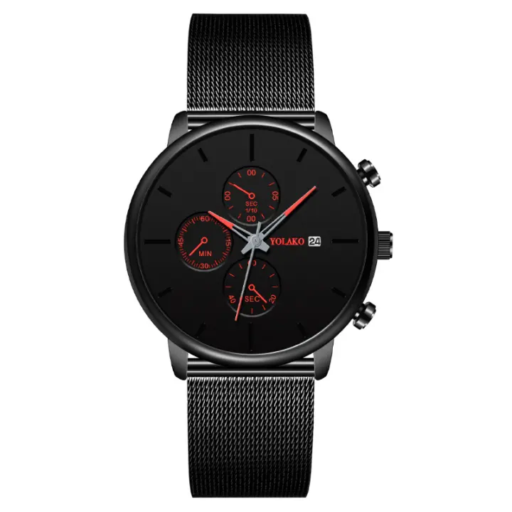 Reloj para hombre con tres subdiales y calendario, movimiento de cuarzo, disponible en correa de malla italiana o malla, un reloj multifuncional y elegante para el hombre - 1