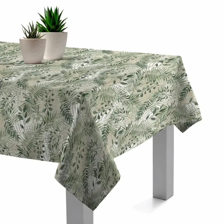 Mantel Resinado Antimanchas Foliage Verde 140x140, 140x200, 140x250, Impermeable, Fácil de limpiar, Comedor, Cocina PADUANA - 1