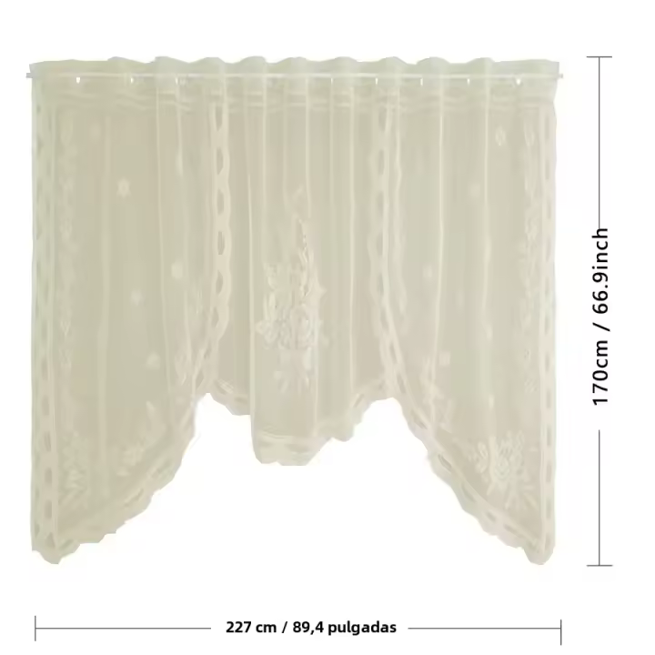 Cortina De Cocina Blanca Con Patrón Floral De Encaje Jacquard Transparente Para Decoración De Ventana De Casa Y Café - 1